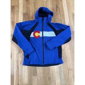Colorado Flag Soft shell Jacket Hooded Unisex Medium Blue Ski Outdoor Fleece